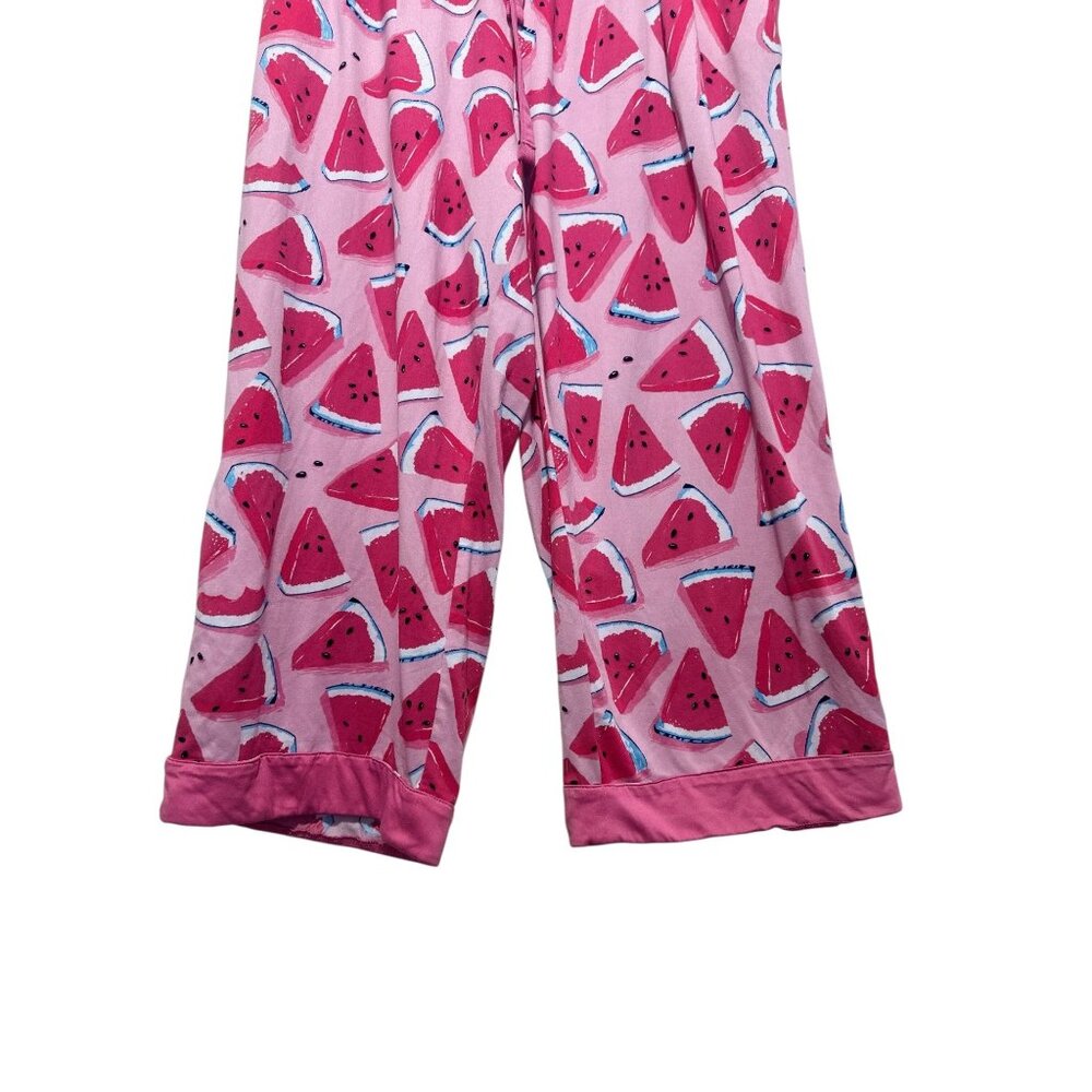 Munki Munki Watermelon Print Pajama Set Womens Large Pink Top & Wide Leg Capri - Picture 12 of 16
